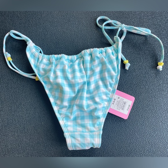 Stoney Clover Lane Bikini Bottom Blue Gingham String Swim Bottoms NWT Small - Picture 4 of 7